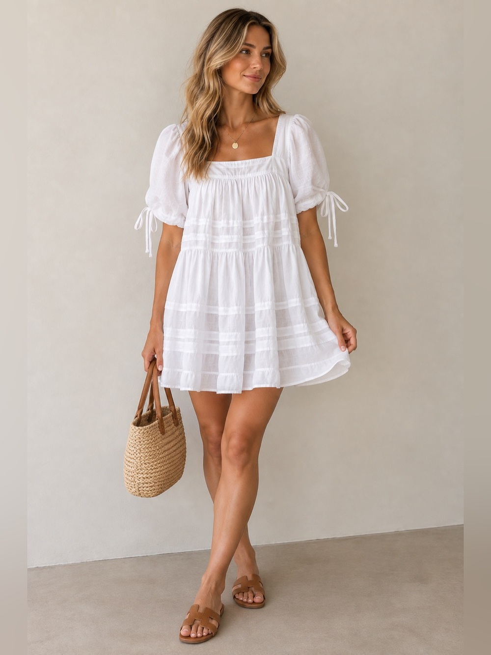 J.Crew White Cotton Tiered Dress XXS Puff Sleeve Square Neck Cottagecore Boho
